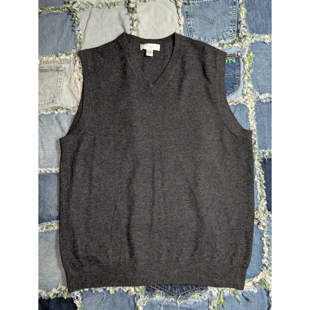 Turnbury Men's 100% Cashmere Sweater Vest Gray Large V-Neck Tennis‎ Golf Grey